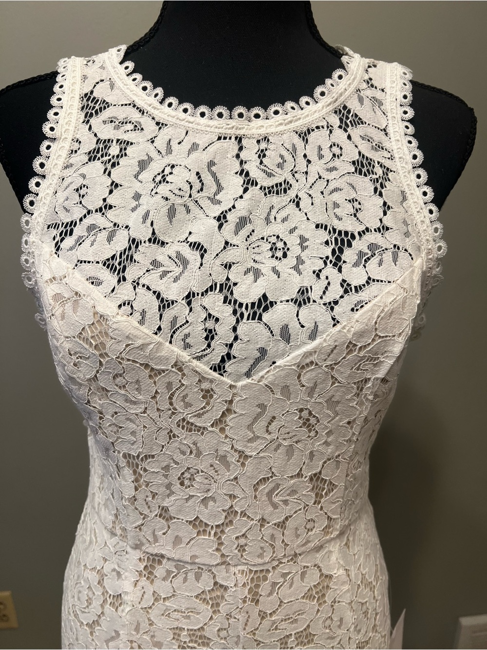 Lulu's Ivory Strapless Lace Dress with High Lace Yoke